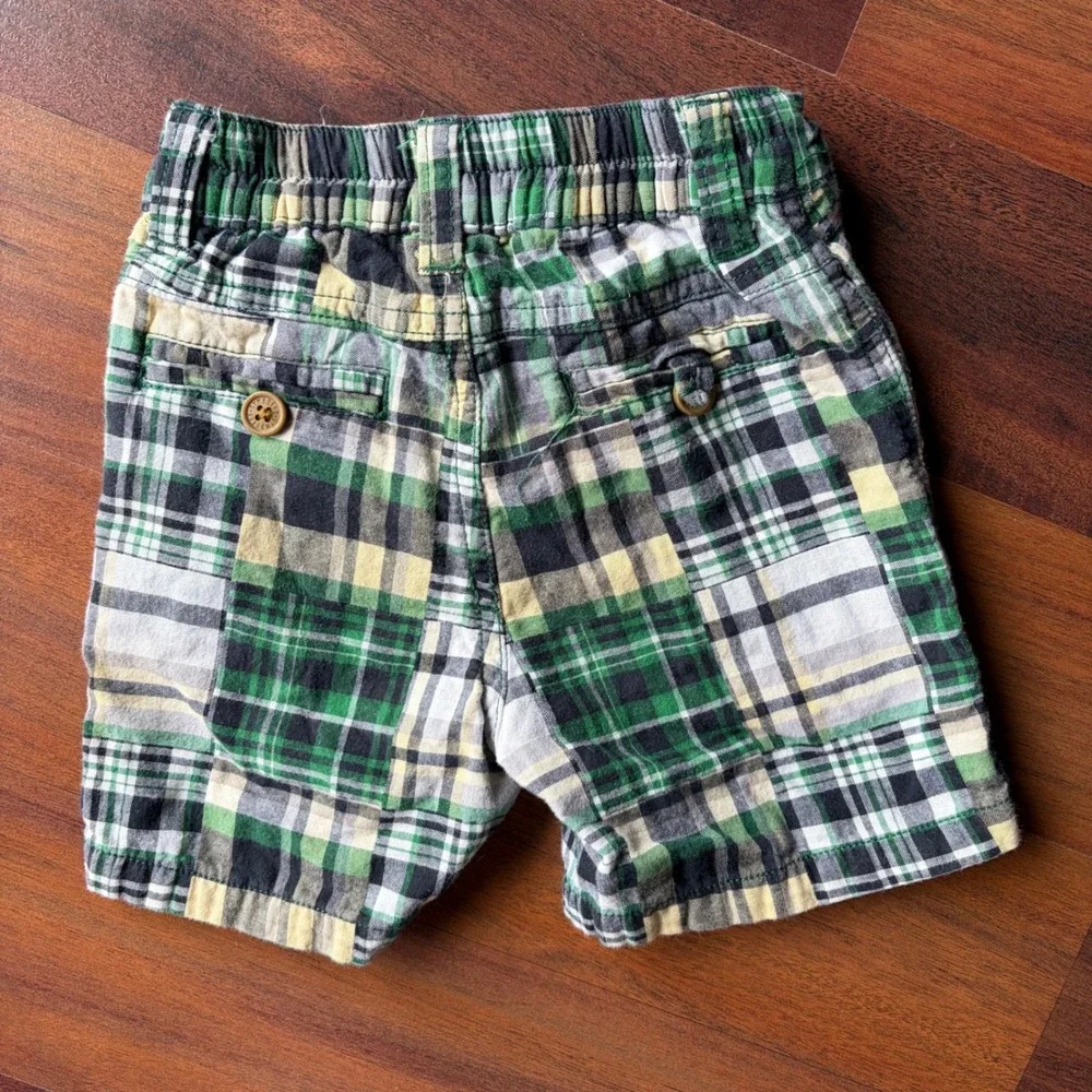 Y2K Golfcore Gymboree Kids Green Plaid Patchwork Cotton Shorts 6-12 Months 2009